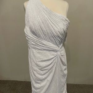 While, sequin, one shoulder cocktail dress. Size 14. Never worn